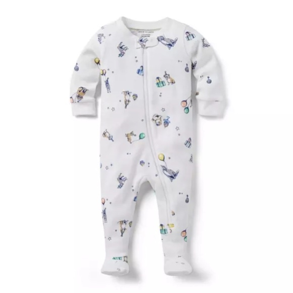 JANIE and JACK BABY GOOD NIGHT FOOTED PAJAMA IN BIRTHDAY PARTY PRINT